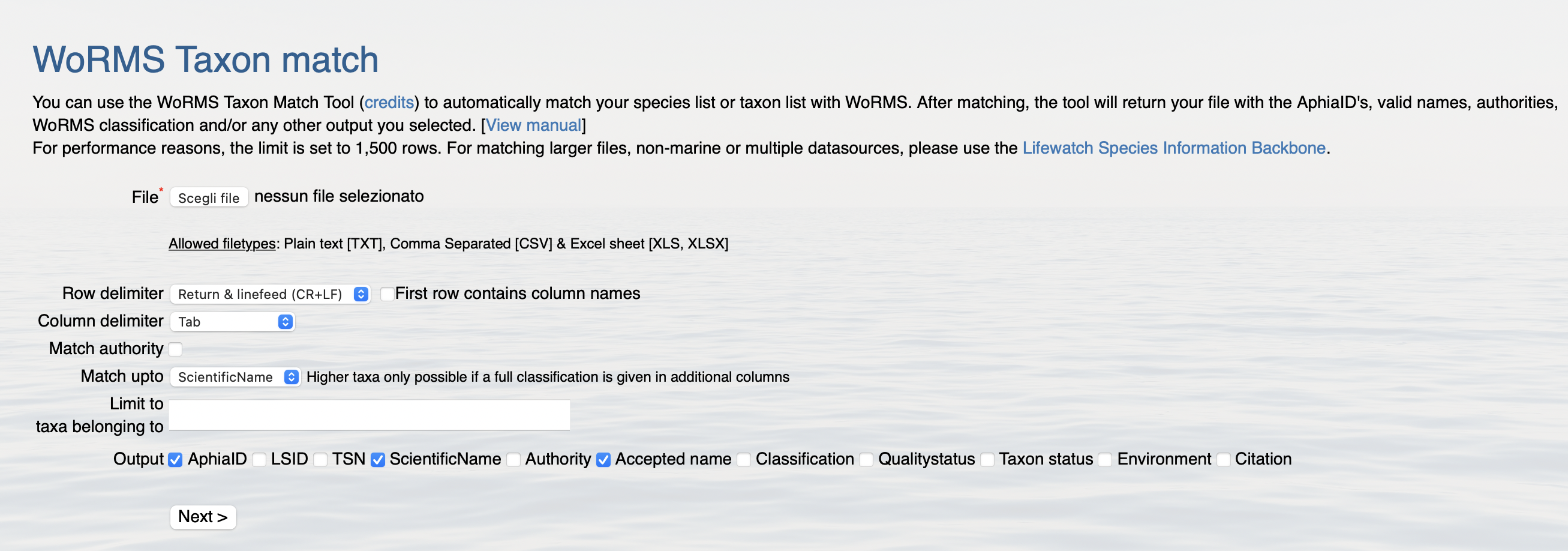 WoRMS Taxon Match Tool overview
