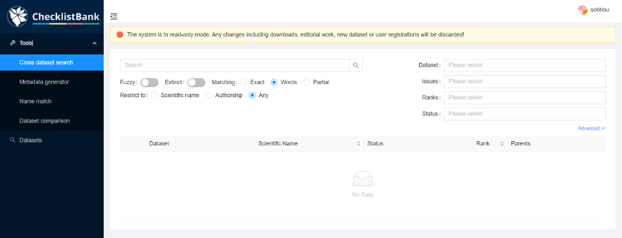 Search results in ChecklistBank
