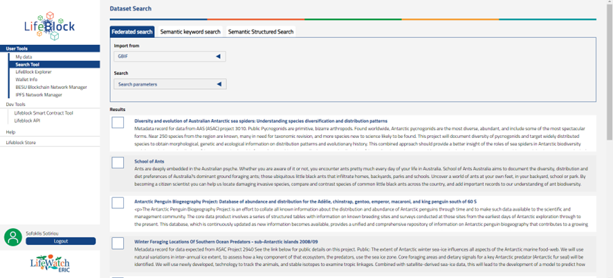 Federated search interface in LifeBlock