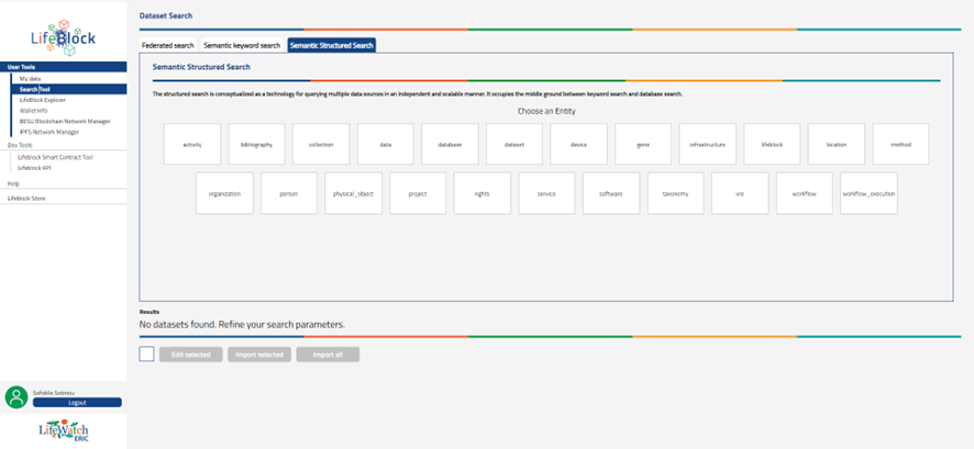 Semantic structured search interface in LifeBlock
