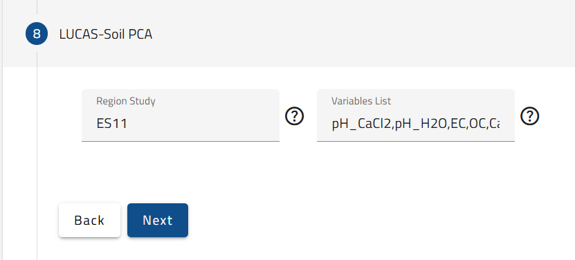 Selection of the study regions and visualization of the variables to consider in the PCA.