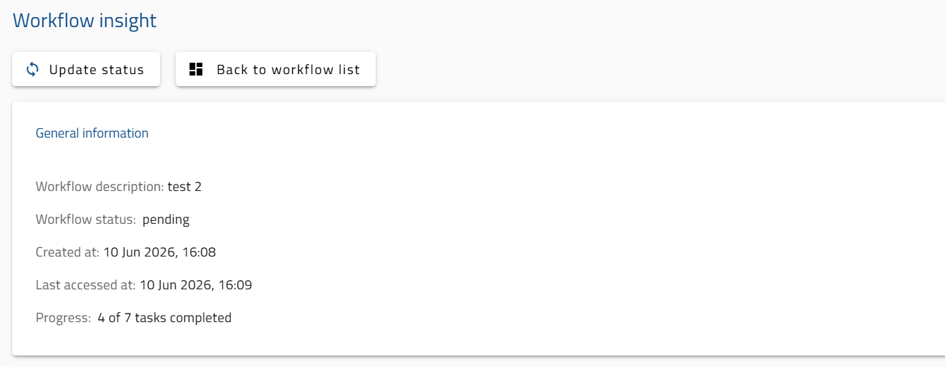 Control panel dedicated to monitoring workflow status.